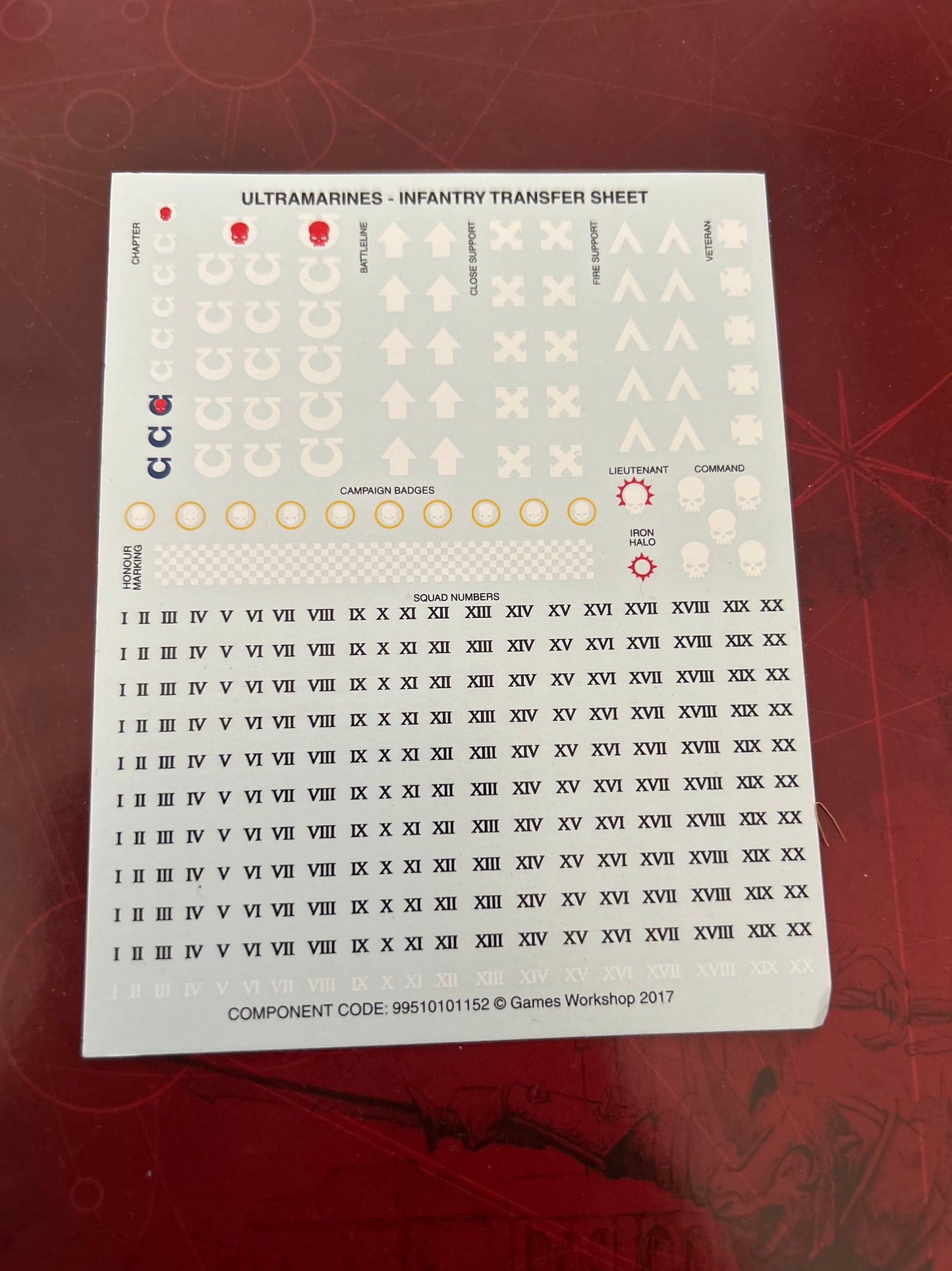 Warhammer 40k ultramarines infantry transfer sheet