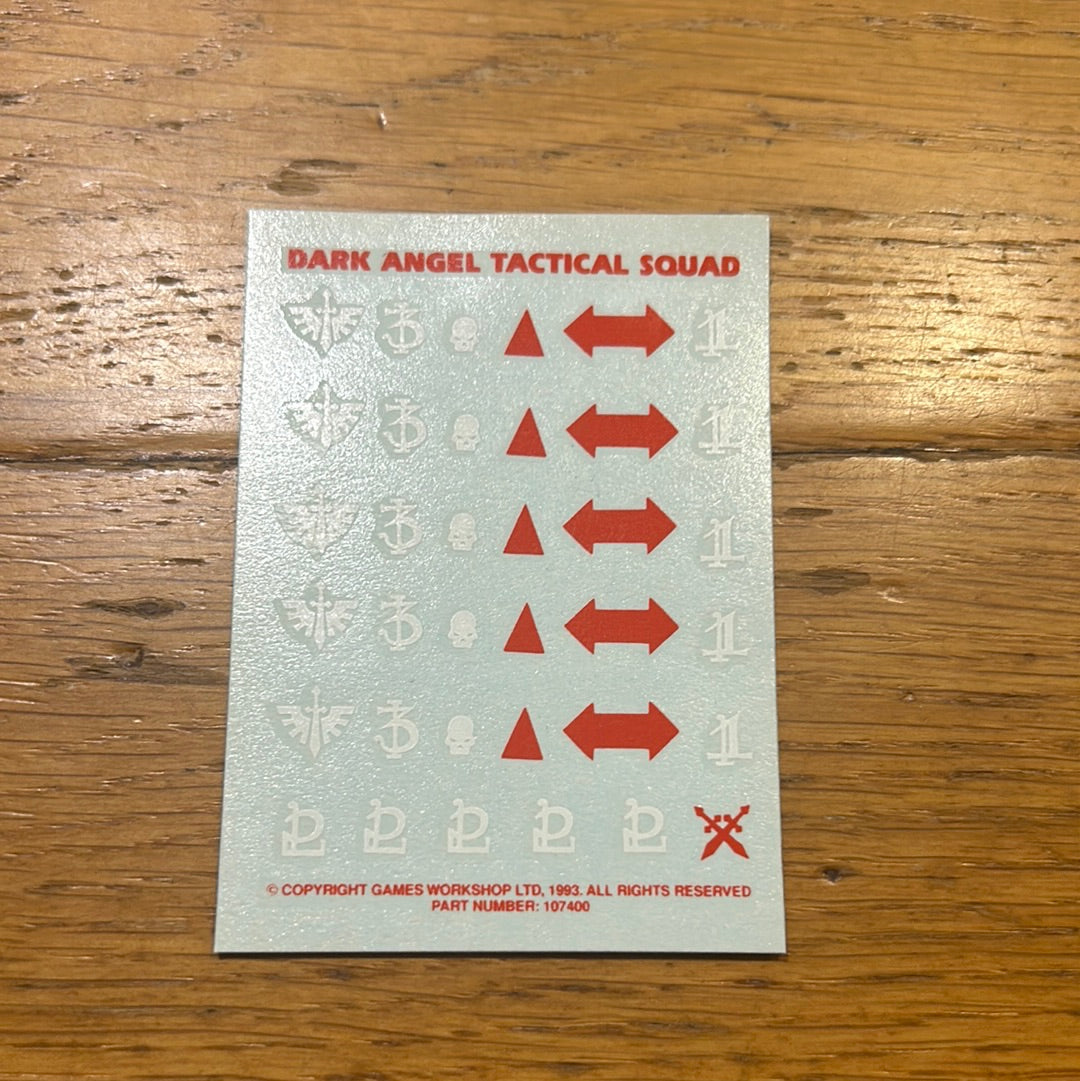 Warhammer 40k dark angel tactical squad transfer sheet