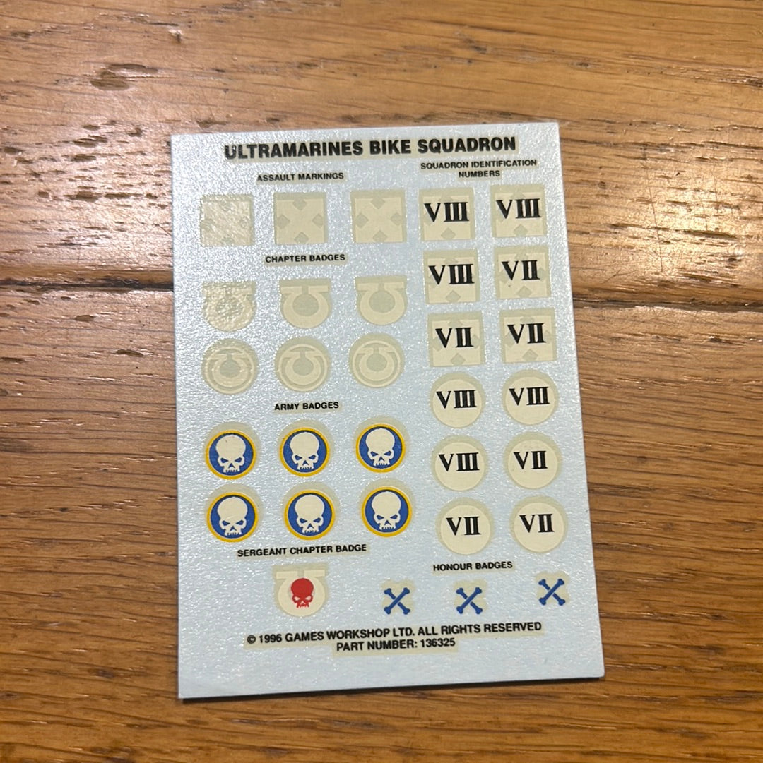 Warhammer 40k ultramarines bike squadron transfer sheet