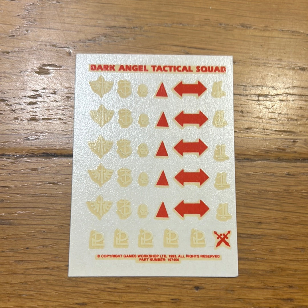 Warhammer 40k dark angel tactical squad transfer sheet
