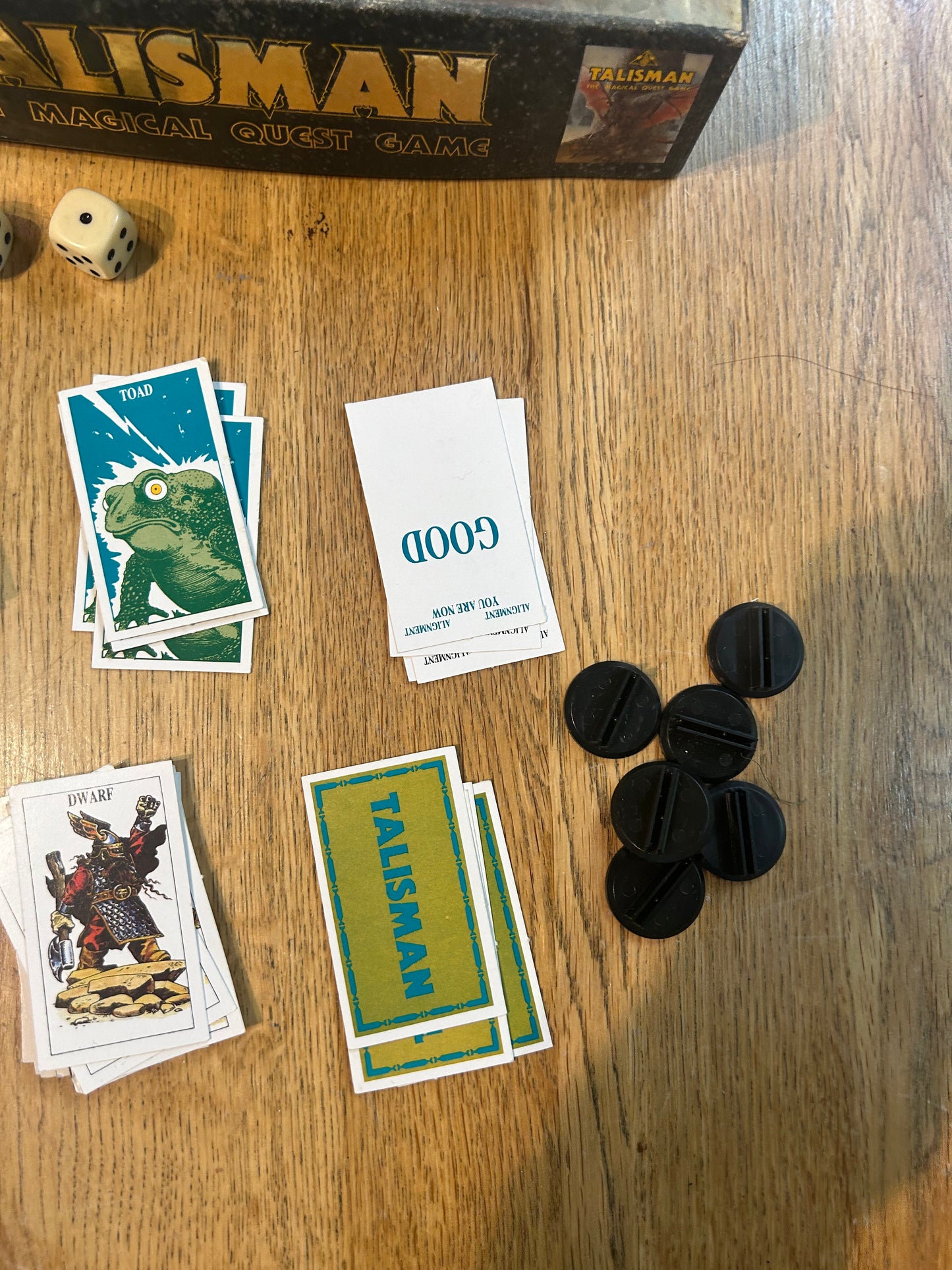 Talisman second edition (near complete but missing rules and two out of 40 blue tokens) come with 14 extra character cards and info sheets, 36 extra adventure cards and 6 extra spell cards all shown in the last few photos