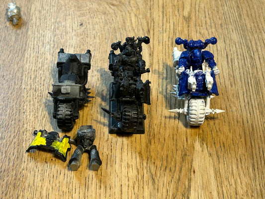 WARHAMMER 40K  CHAOS SPACE MARINE BIKes (1 looks complete, the other two have some damage to spikes and one is missing most of the rider)