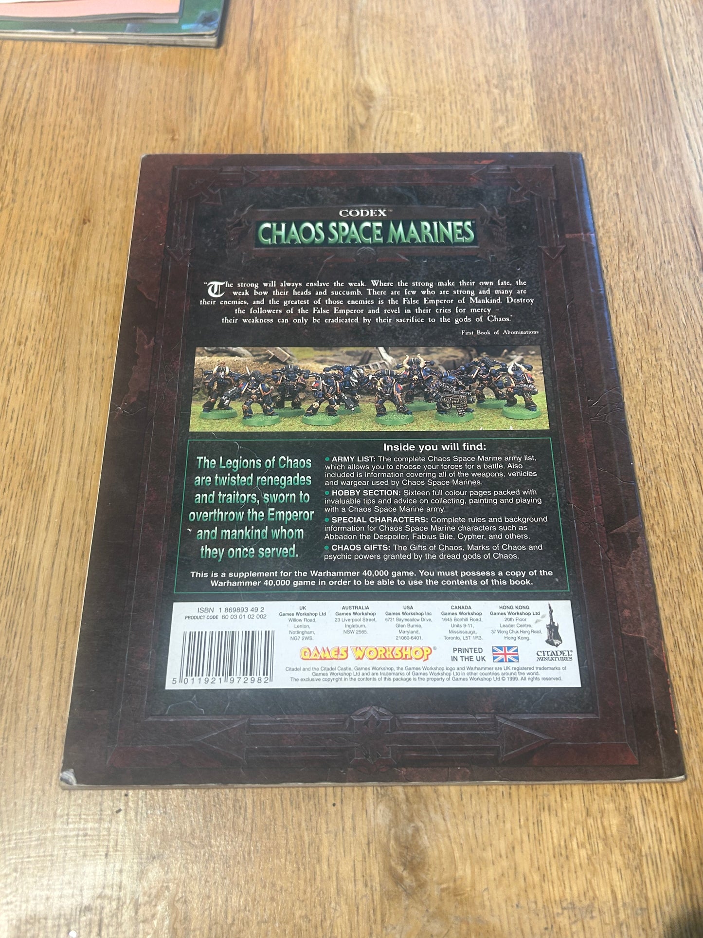 Warhammer 40K Codex Chaos Space Marines 1999 3rd Edition Games Workshop VGC Book