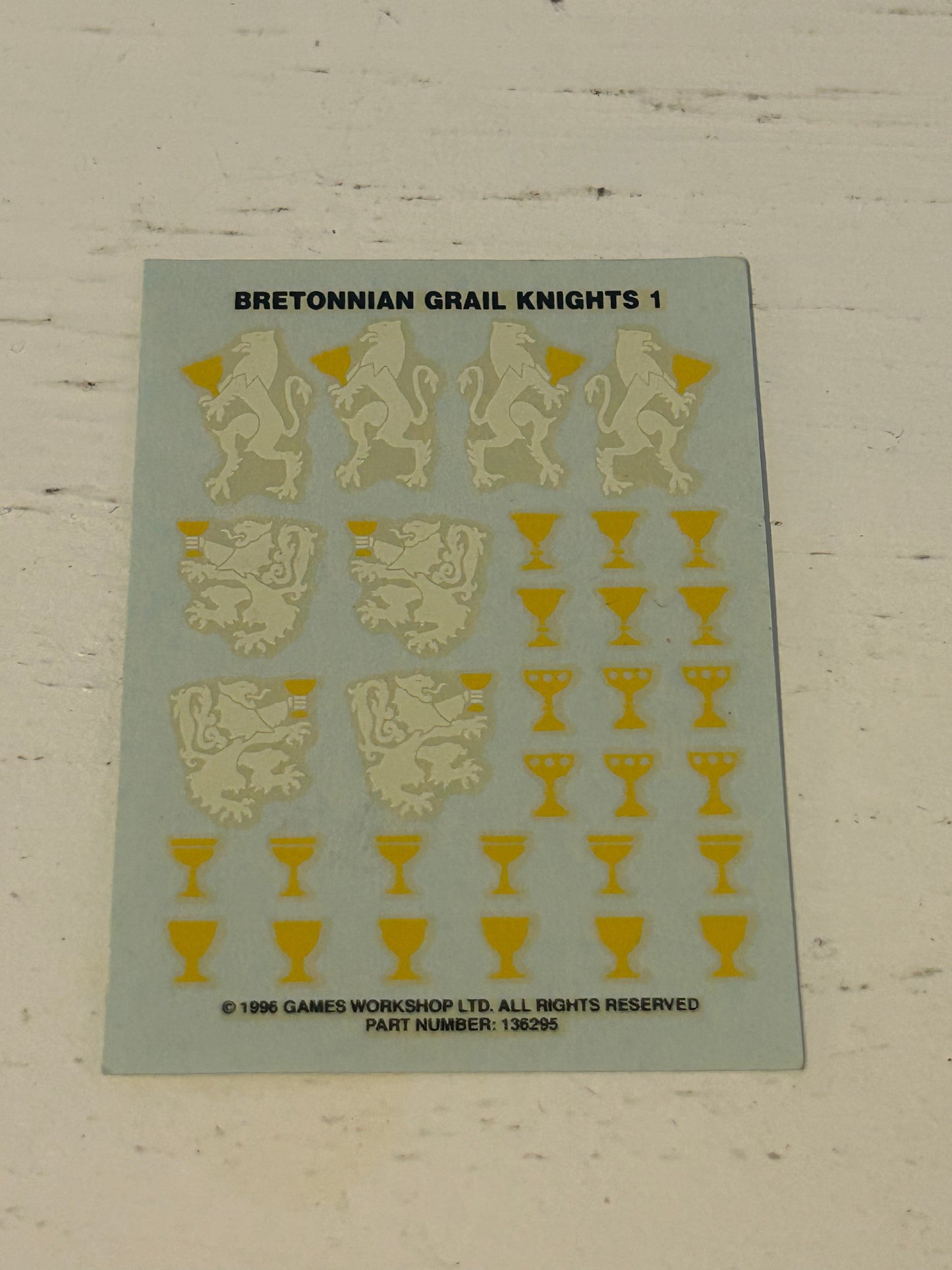 Warhammer fantasy bretonnian grail knights 1 transfer sheet (6 available)