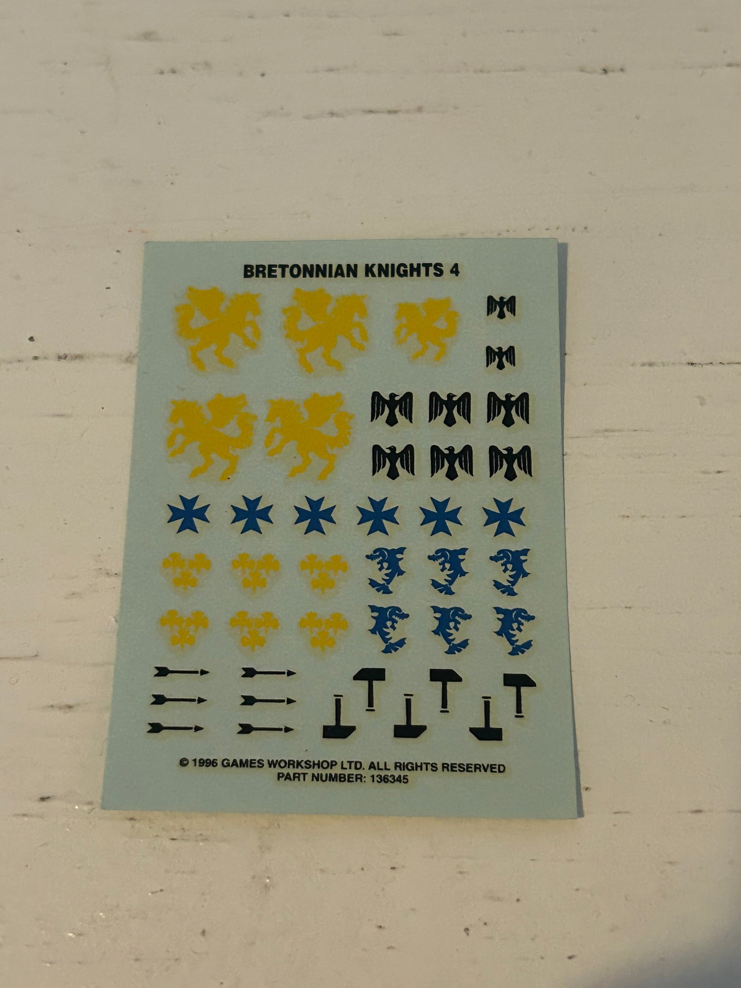 Warhammer Bretonnian Knights Decal Transfer Sheet #4 Games Workshop OOP 1996 (2 available)