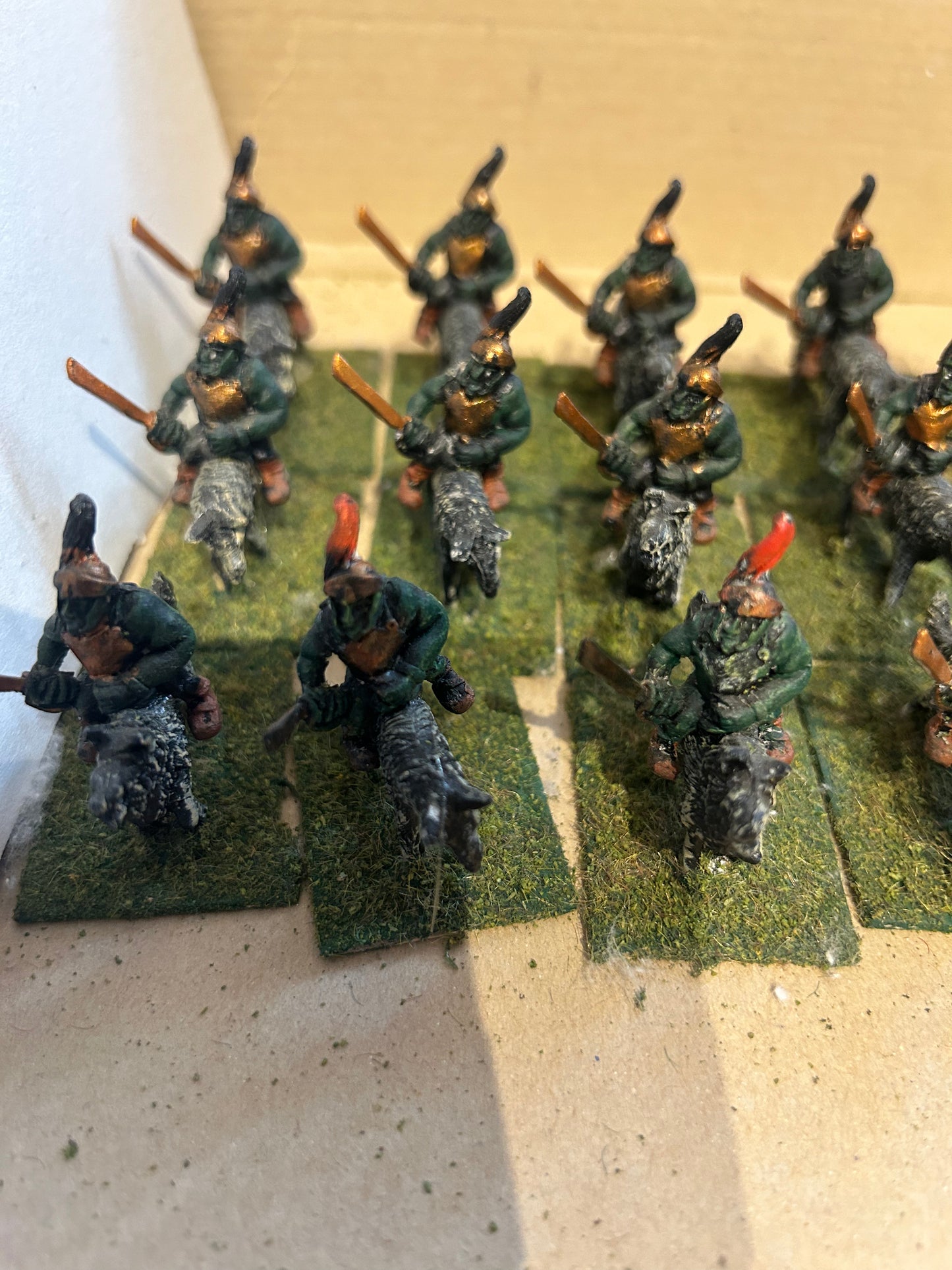 Warhammer fantasy orc and goblin proxies 20 x wolf riders with swords (not sure if they’re supposed to be orcs or goblins)