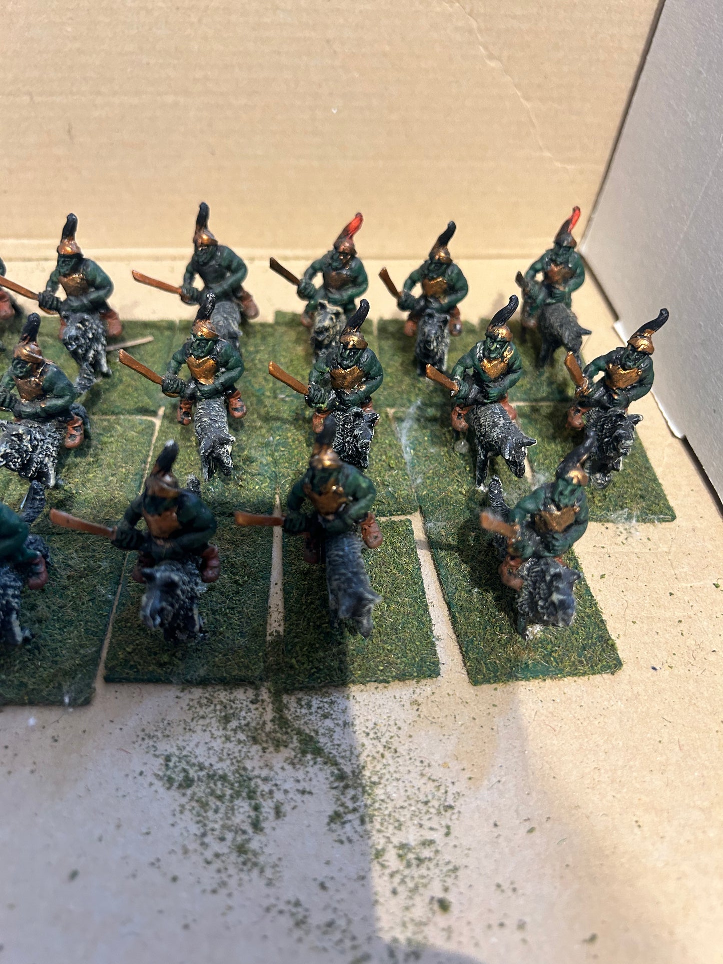 Warhammer fantasy orc and goblin proxies 20 x wolf riders with swords (not sure if they’re supposed to be orcs or goblins)