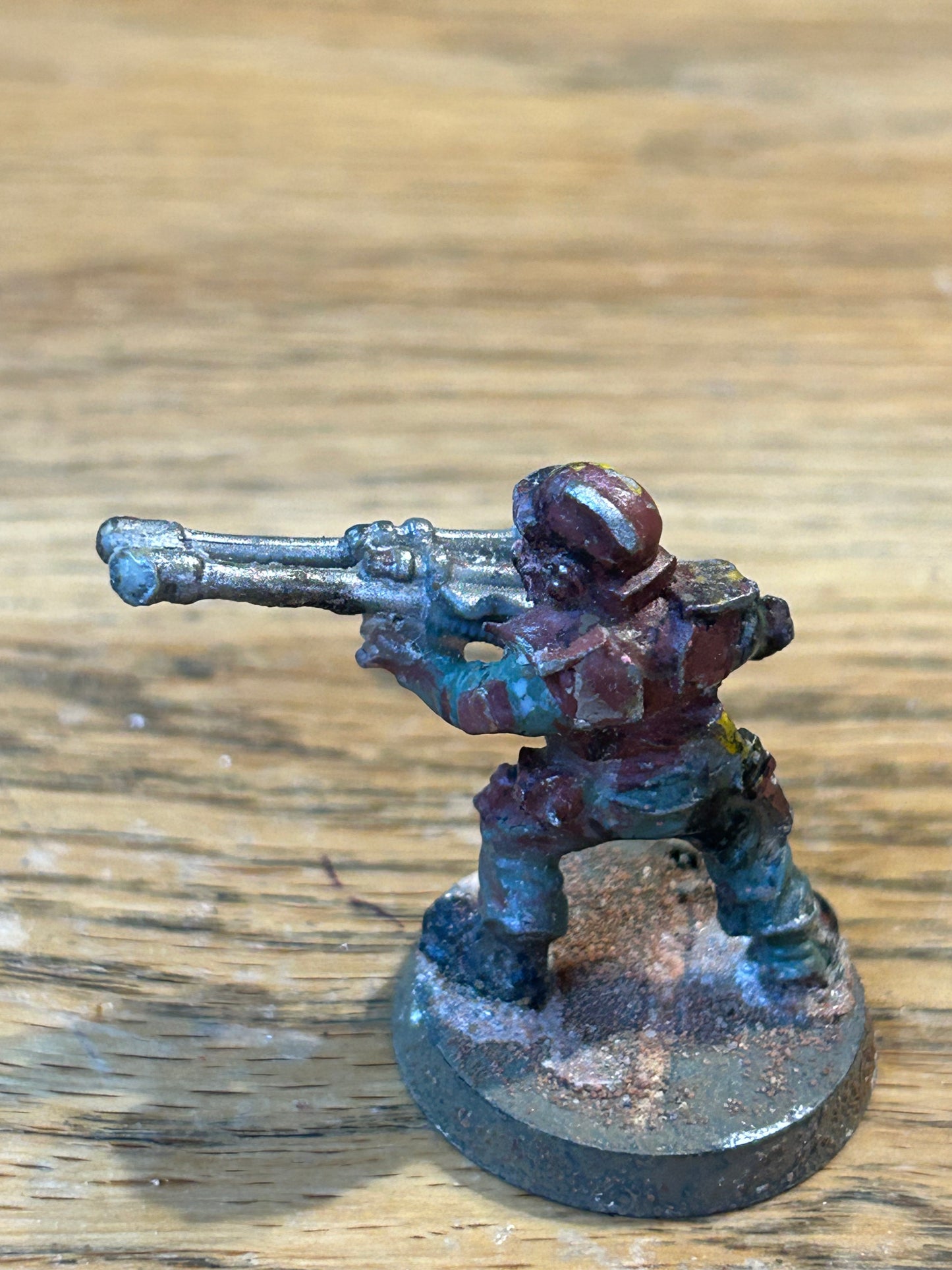 Rogue Trader Warhammer 40k imperial guard trooper (has two las guns stuck together for a gun)