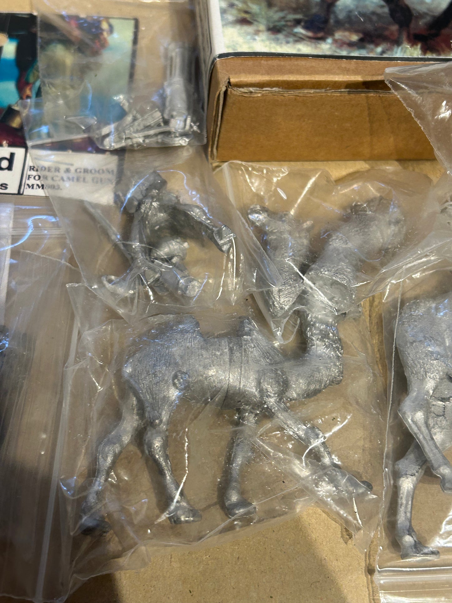 Mountford miniatures Gatling camel gun with extra camel and rider as well as a rider and groom for camel gun pack (basically, two camels, one Gatling gun, two riders and one groom)