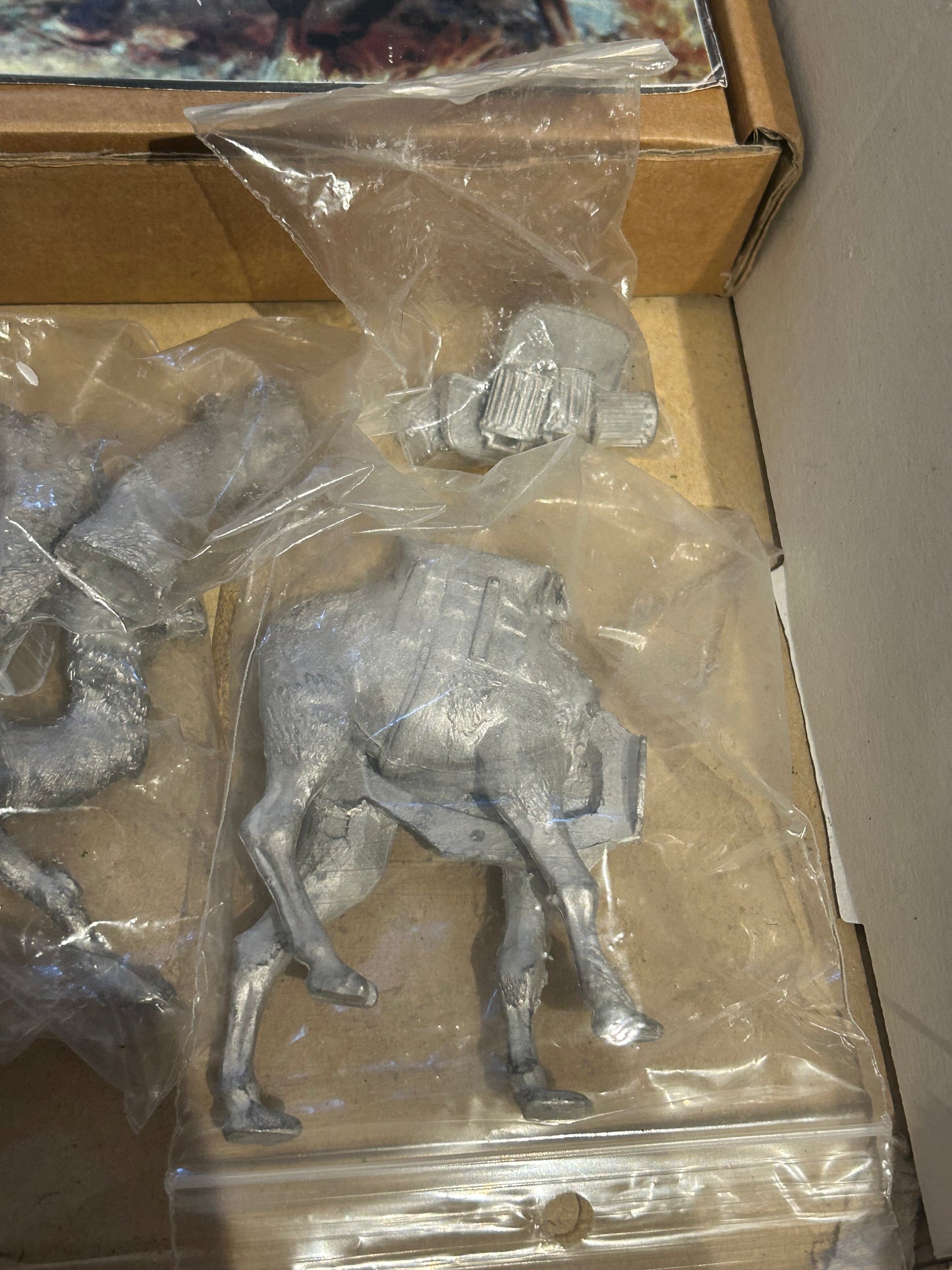 Mountford miniatures Gatling camel gun with extra camel and rider as well as a rider and groom for camel gun pack (basically, two camels, one Gatling gun, two riders and one groom)