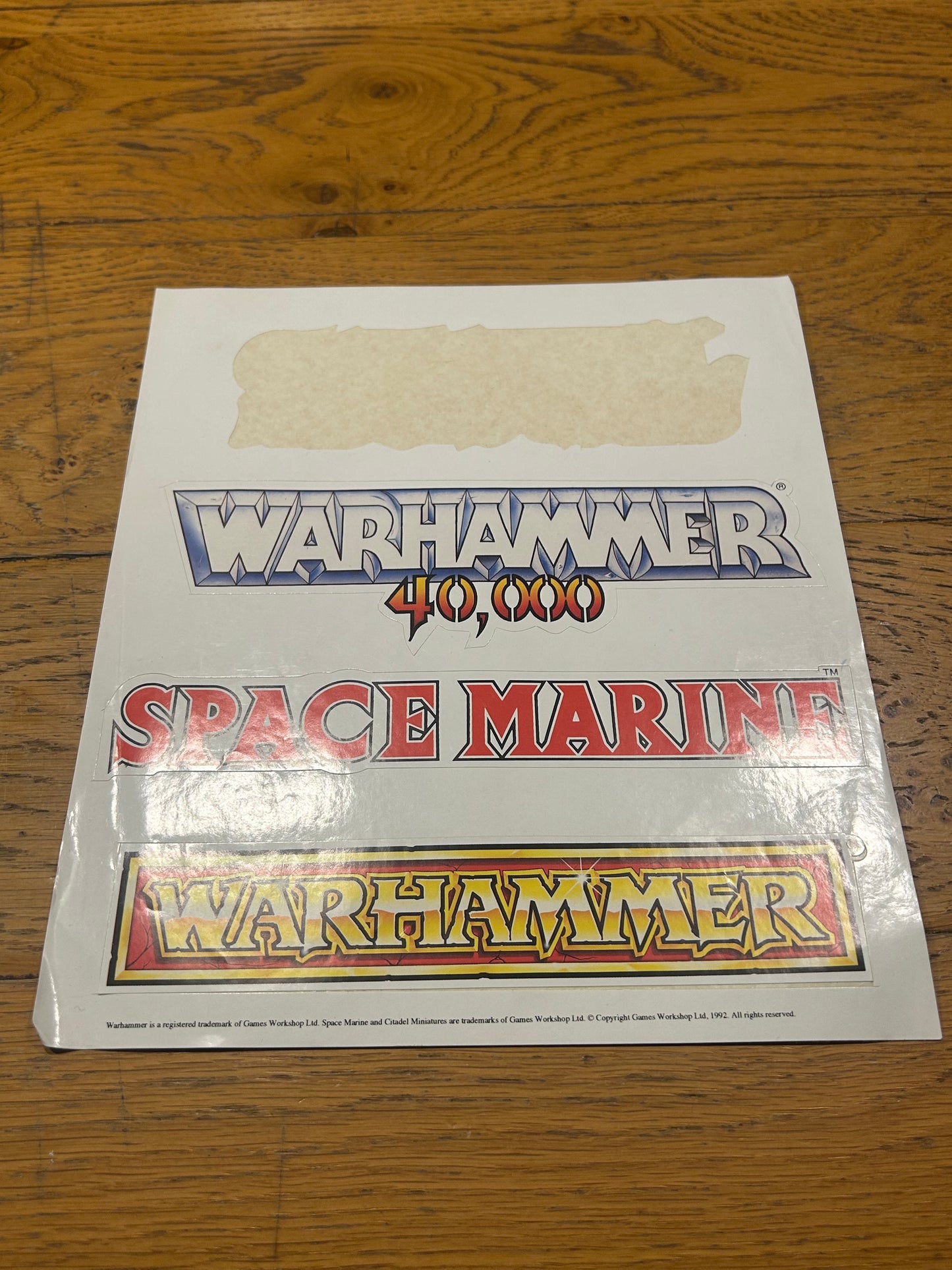 Citadel GW 1992 Warhammer Vintage A4 size Carry Case Sticker Sheet incomplete (missing the citadel miniatures sticker)