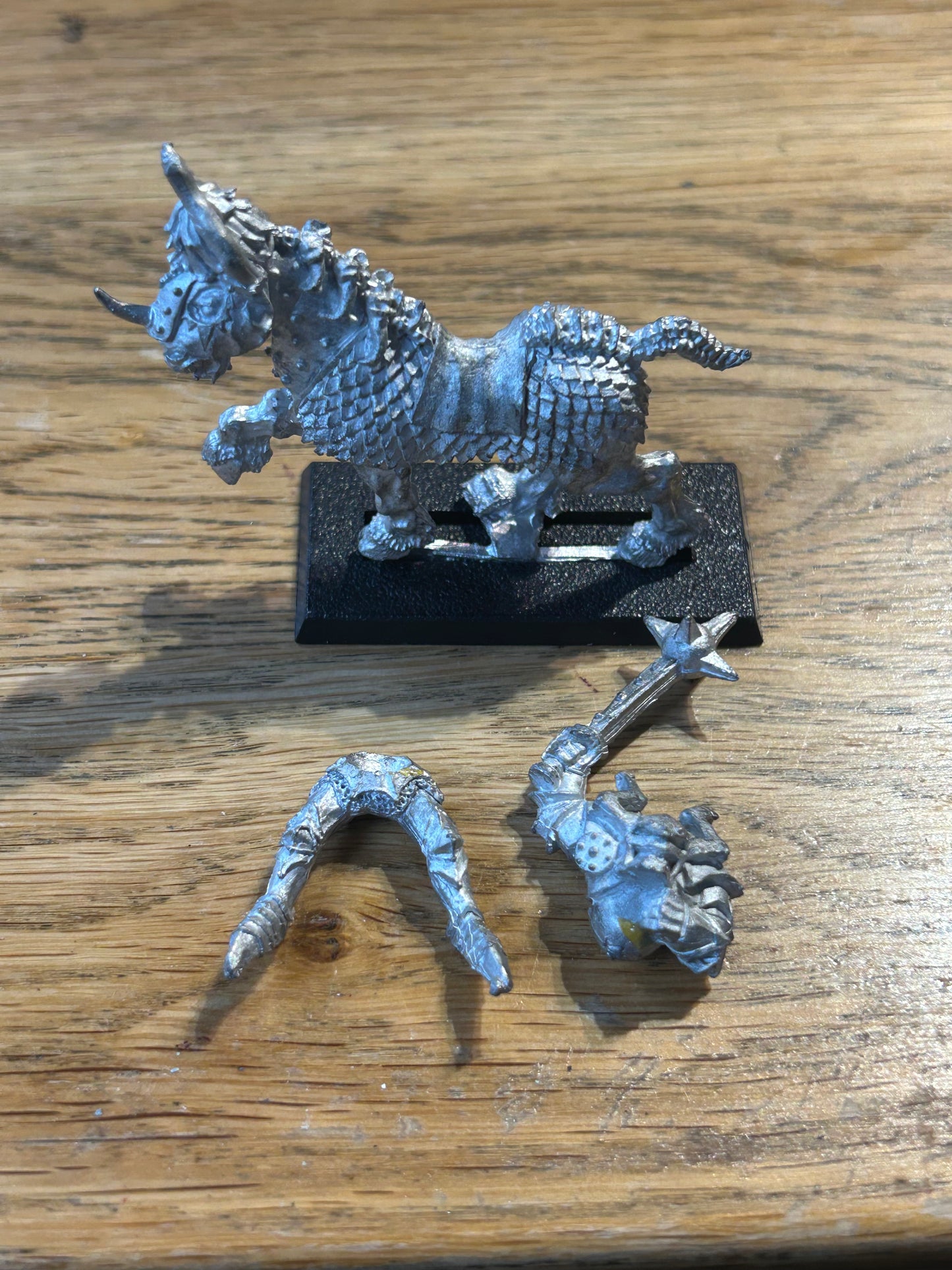 1988 Chaos Knight with mace and horned helm on steed with rhino horn 0221 Games Workshop Warhammer Army Realm of Warrior Cavalry
