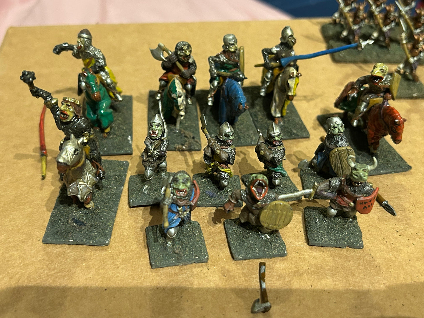 Essex miniatures knights of evil force (6 cavalry and 7 foot knights) includes two lances and an axe (I’m not sure the axe is from the same company)