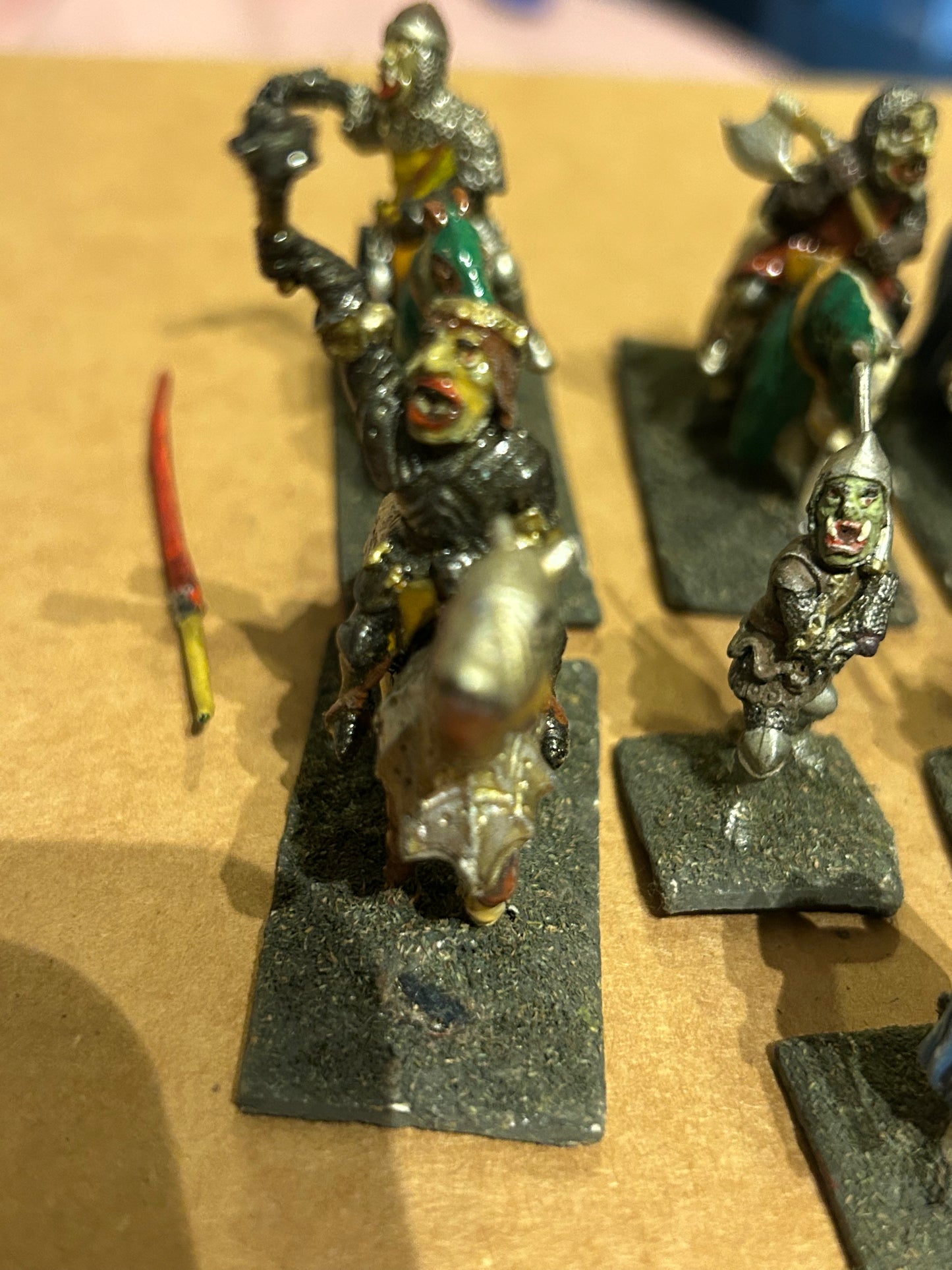 Essex miniatures knights of evil force (6 cavalry and 7 foot knights) includes two lances and an axe (I’m not sure the axe is from the same company)