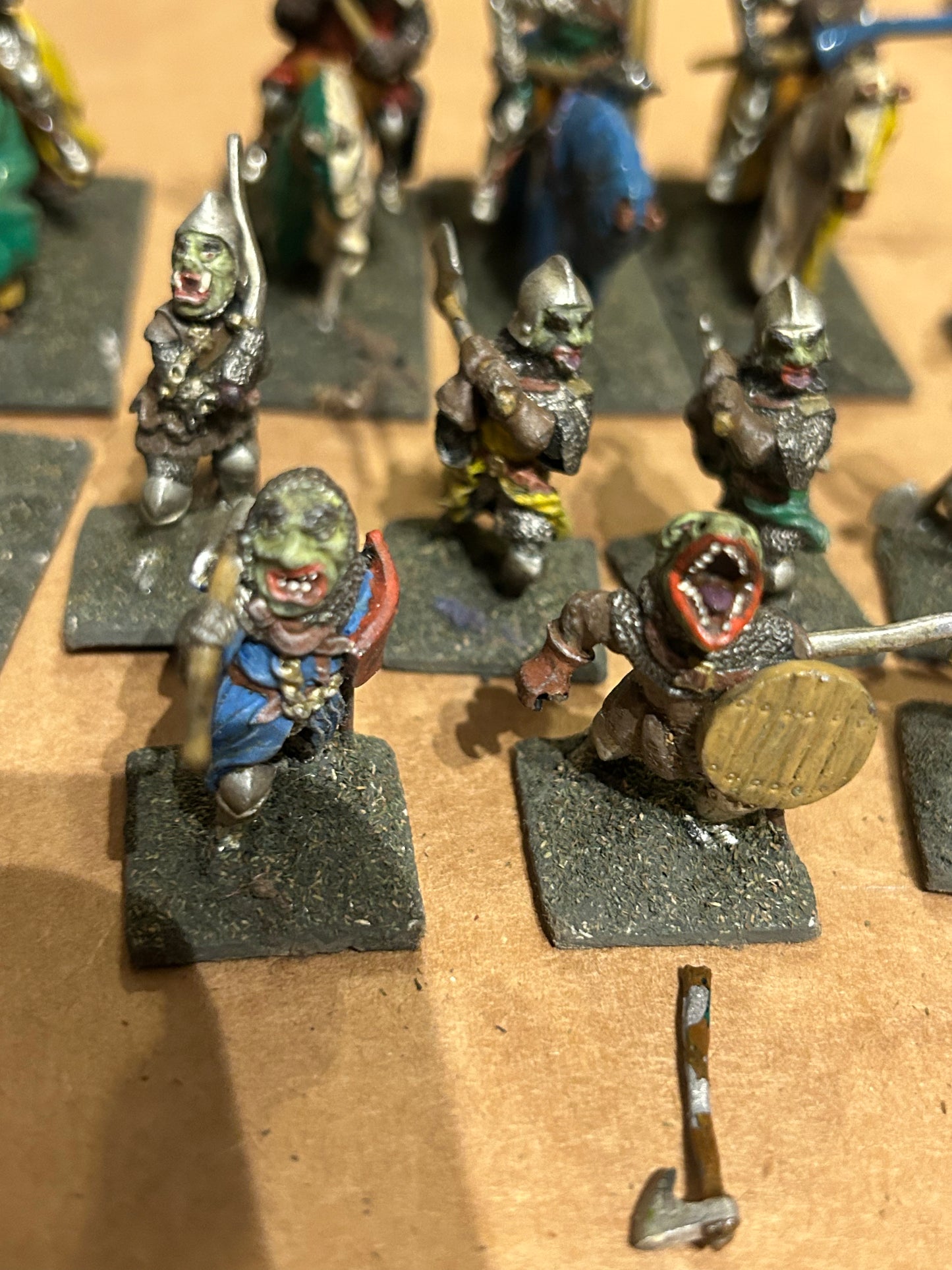 Essex miniatures knights of evil force (6 cavalry and 7 foot knights) includes two lances and an axe (I’m not sure the axe is from the same company)