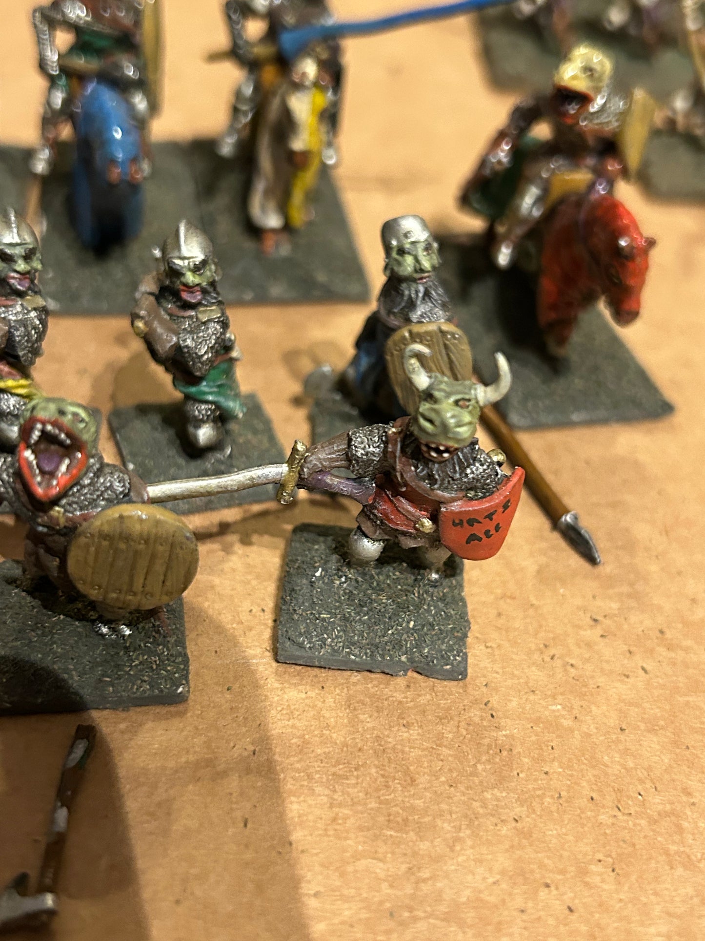 Essex miniatures knights of evil force (6 cavalry and 7 foot knights) includes two lances and an axe (I’m not sure the axe is from the same company)