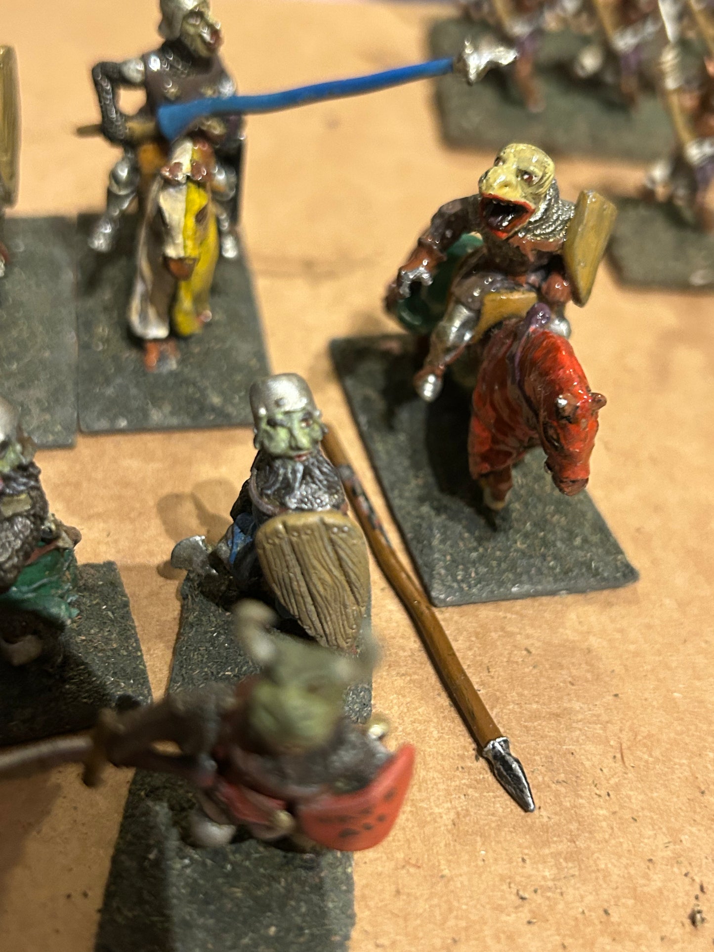 Essex miniatures knights of evil force (6 cavalry and 7 foot knights) includes two lances and an axe (I’m not sure the axe is from the same company)