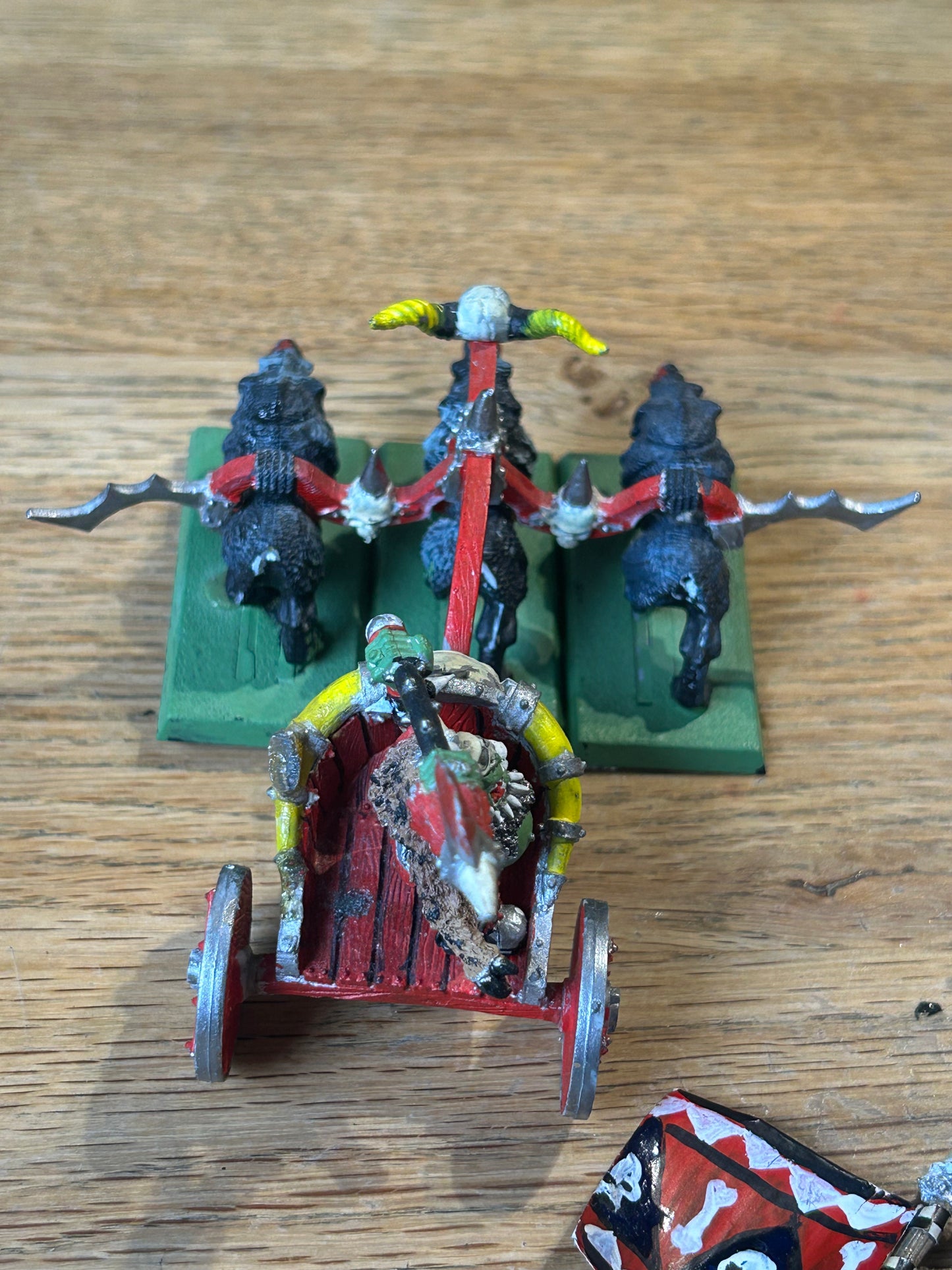 Warhammer Grom The Paunch Orcs & Goblins of Misty Mountains Chariot Metal (missing two of the wolf tails).