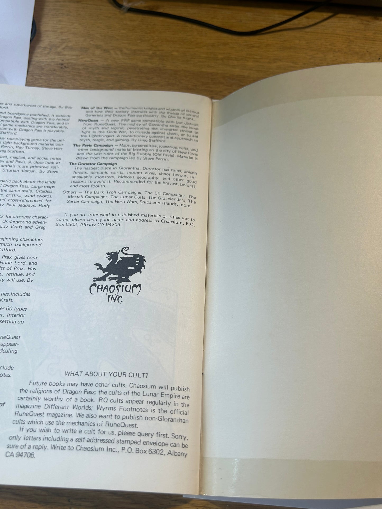 Runequest RPG Cults of Terror: Nine Dangerous Deities - Chaosium 1981