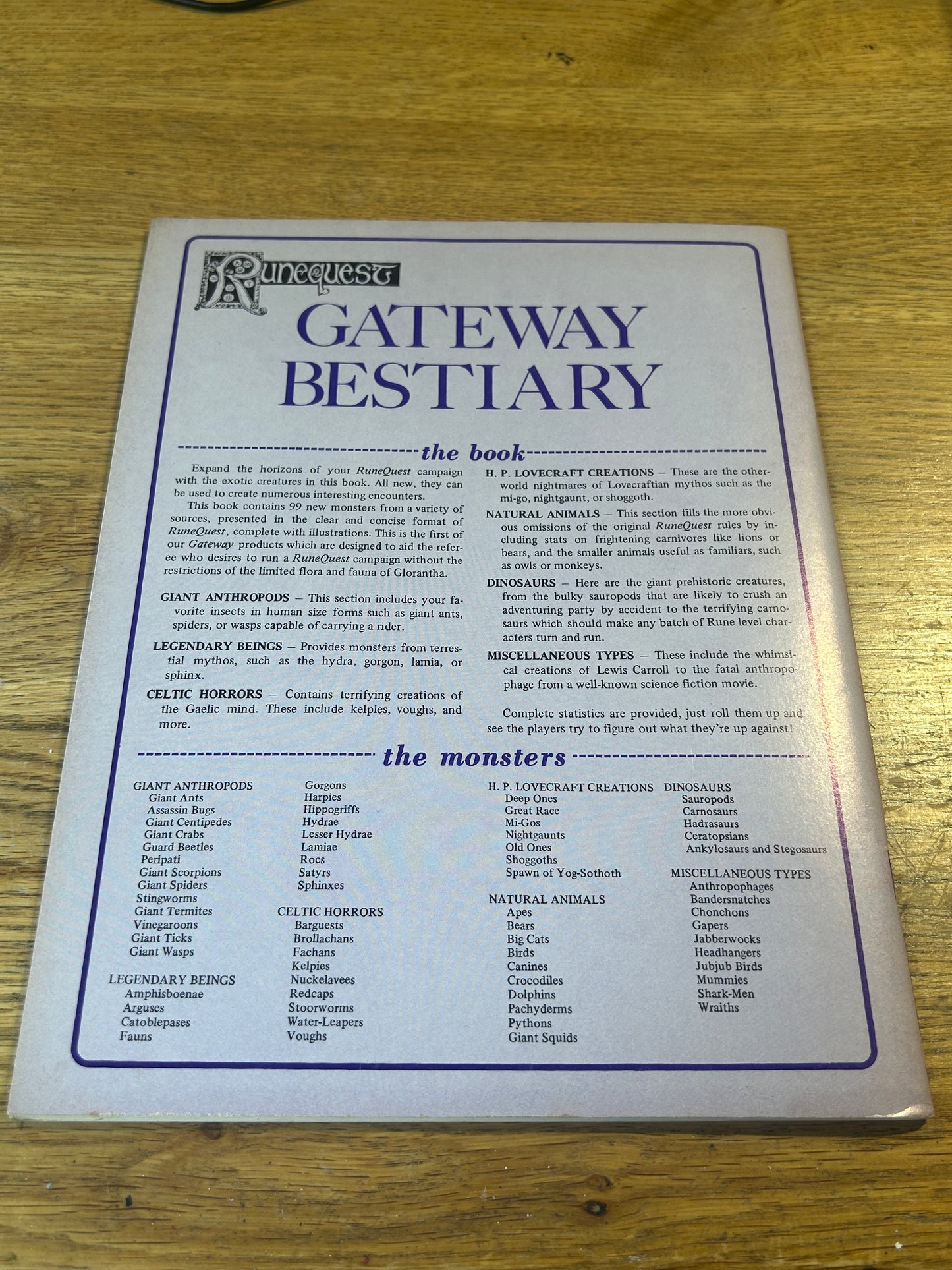 Runequest Gateway Bestiary Sandy Petersen Additional Monsters for RuneQuest