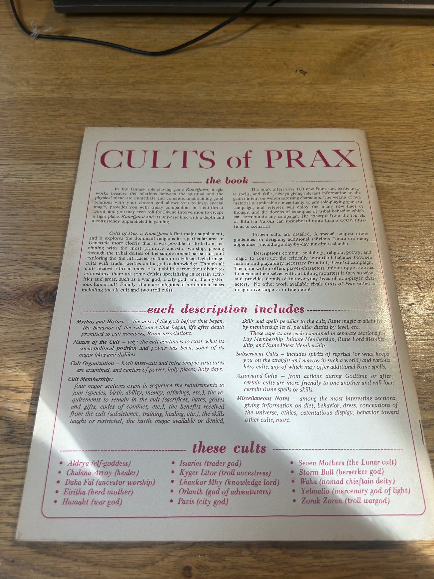Games Workshop RuneQuest Cults of Prax Fantasy Roleplaying Supplement