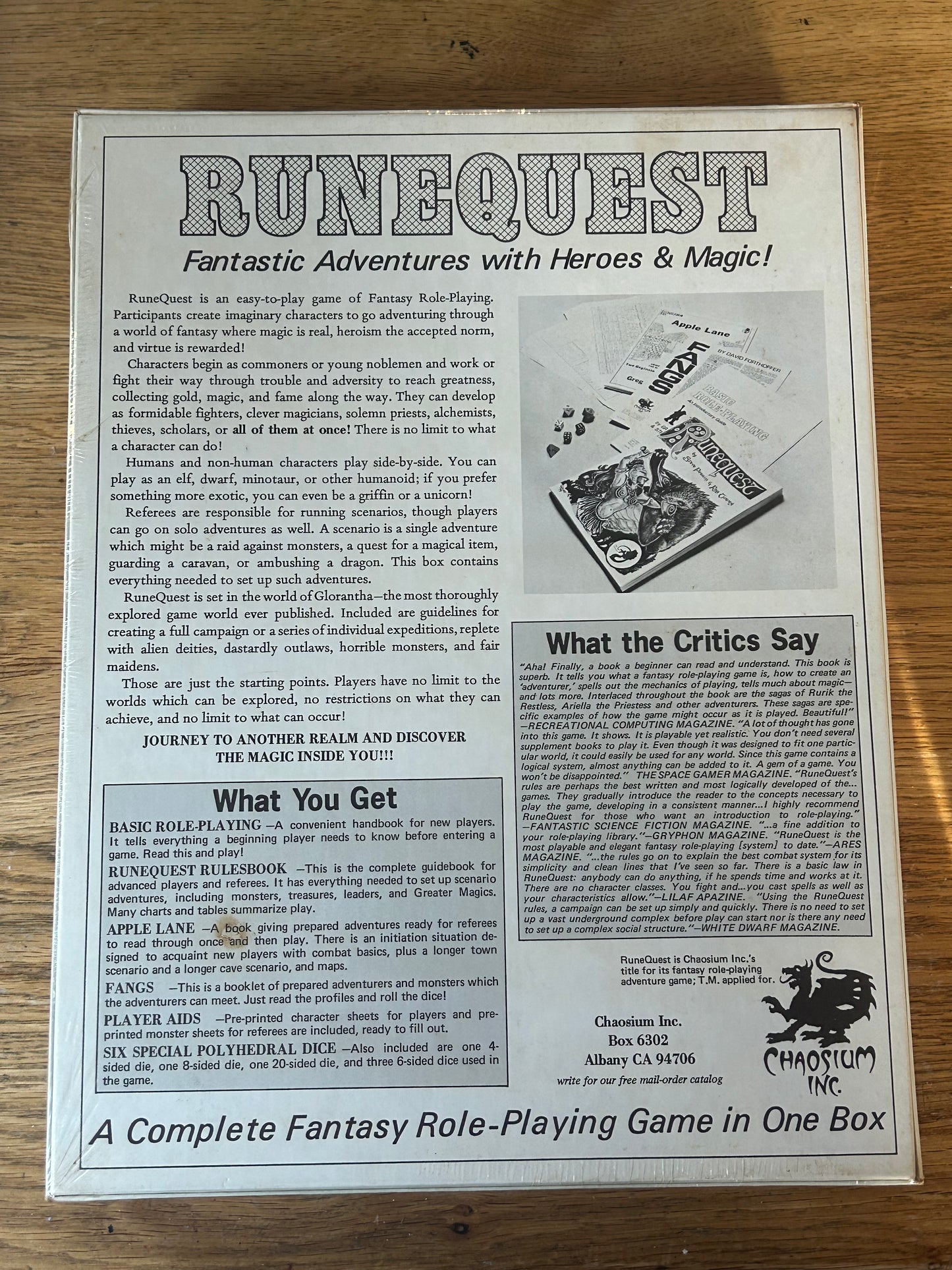 Runequest - Fantasy RPG - Rare Red/White Chaosiam Inc. logo - COMPLETE sealed first US printing of the SECOND EDITION BOX SET
