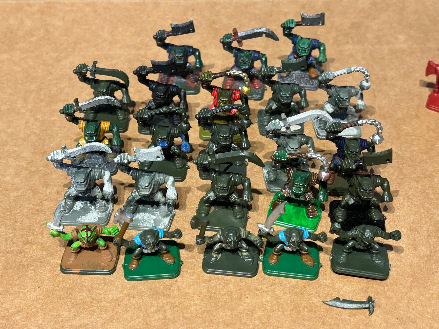 Heroquest orc and goblin horde (one goblin has a broken weapon and one orc’s weapon is starting to break)