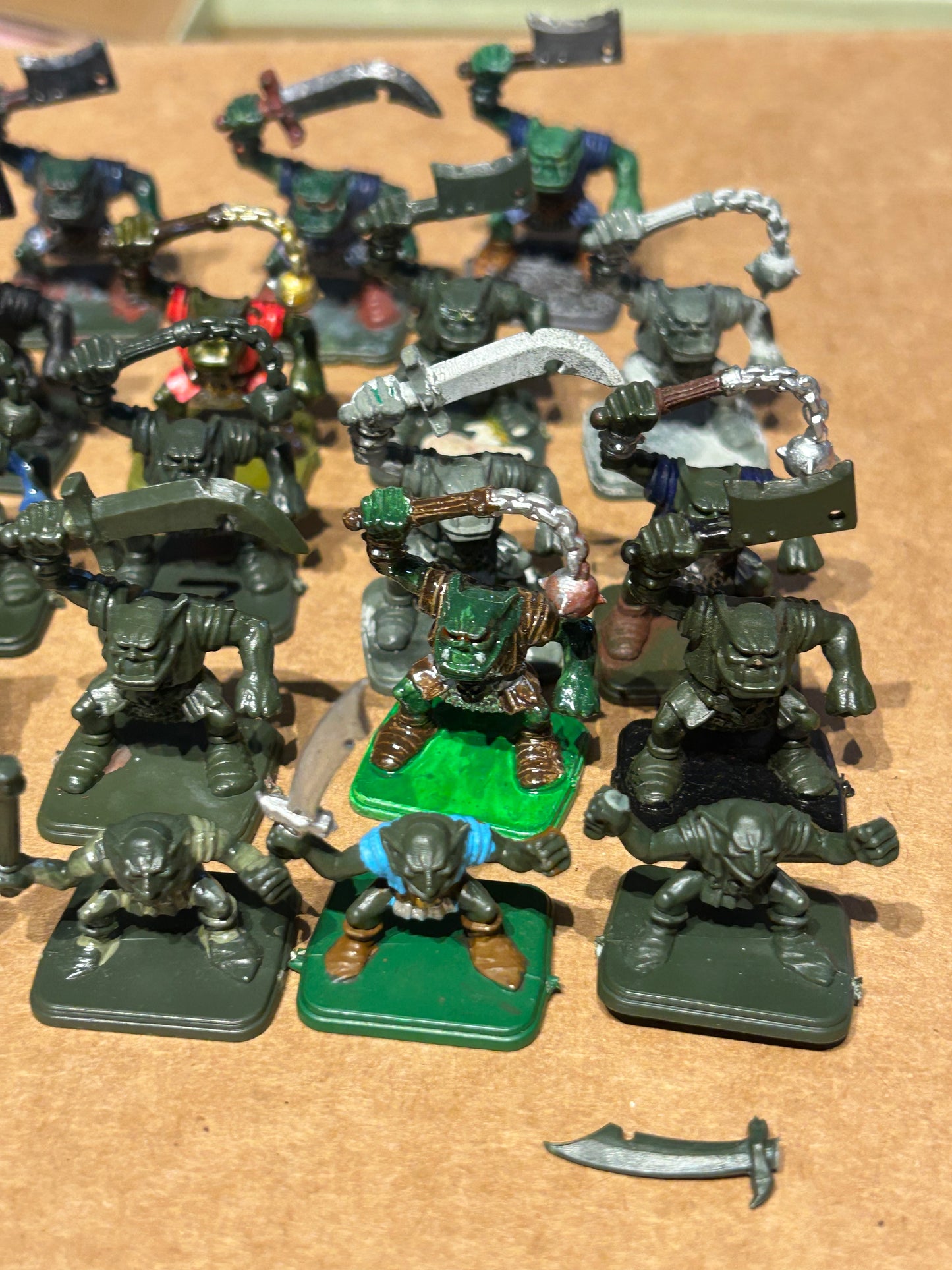 Heroquest orc and goblin horde (one goblin has a broken weapon and one orc’s weapon is starting to break)