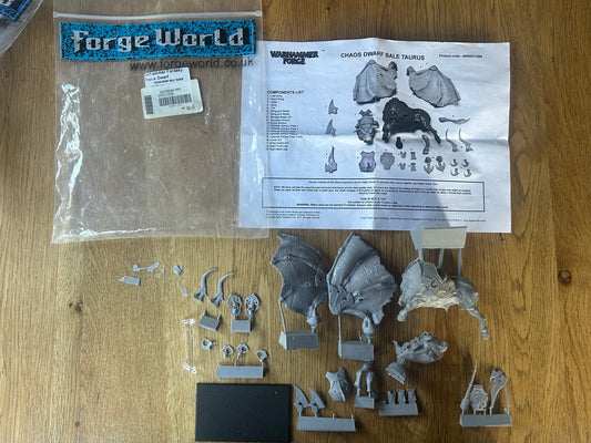 Warhammer fantasy chaos dwarfs forge world Bale Taurus in bag and on Sprue (some of the parts have come off the sptues but it’s complete)