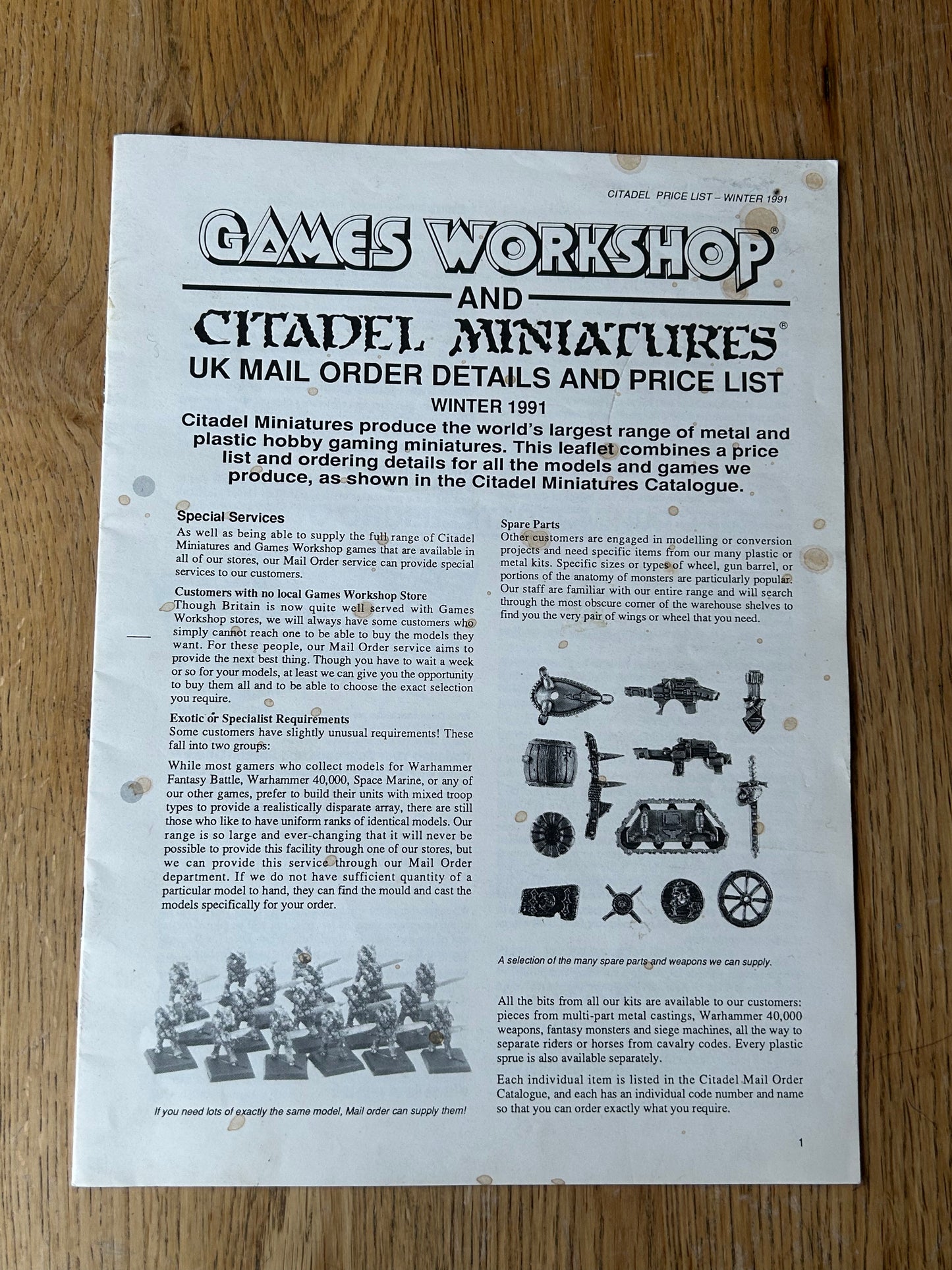 WARHAMMER WHFB + 40K 80s CITADEL MINIATURES CATALOGUE PART 1 ONE and price guide winter 1991 GAMES WORKSHOP