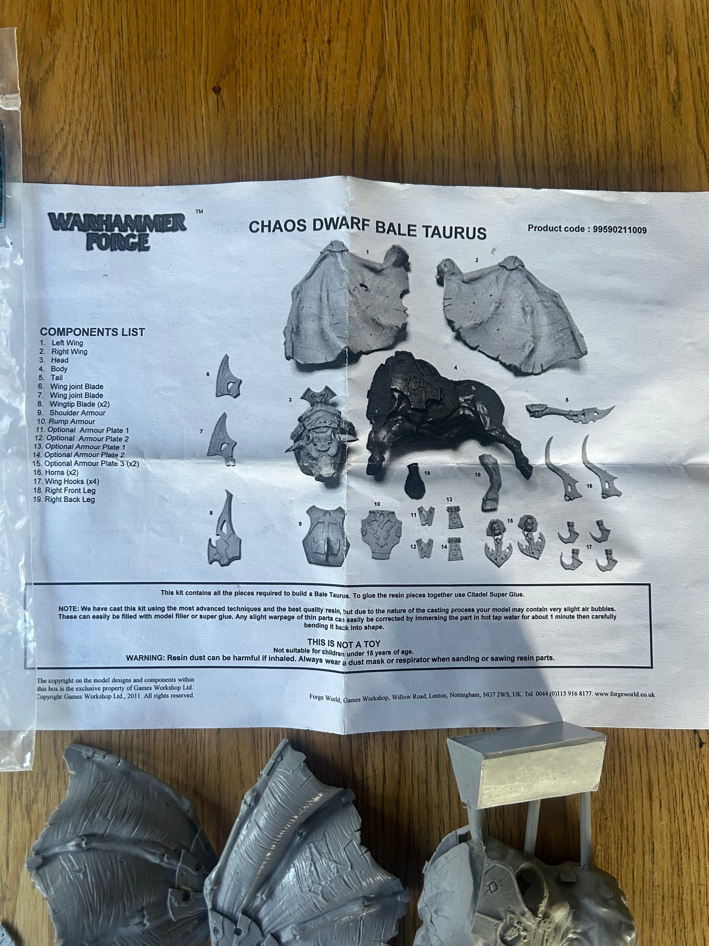 Warhammer fantasy chaos dwarfs forge world Bale Taurus in bag and on Sprue (some of the parts have come off the sptues but it’s complete)