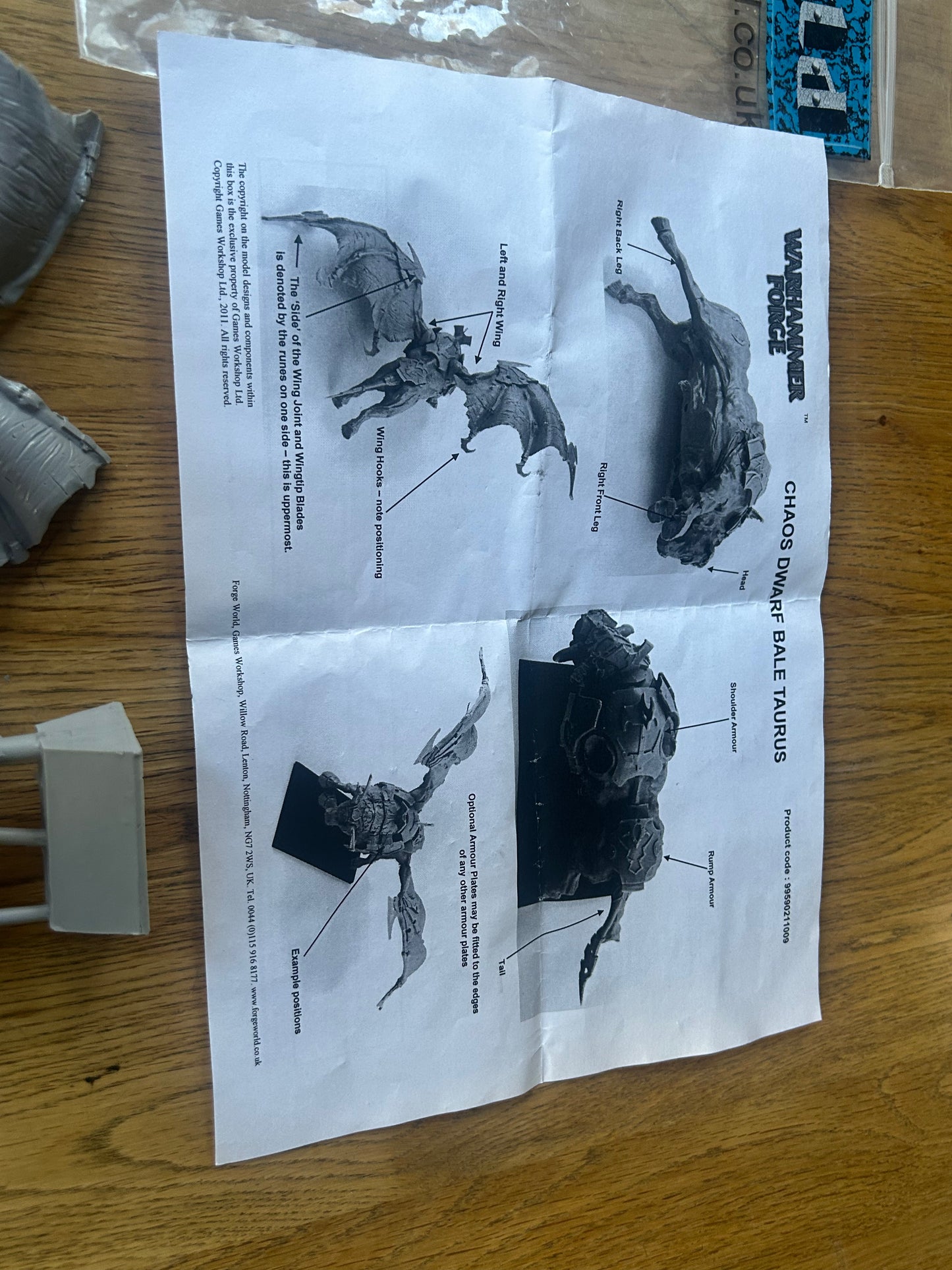 Warhammer fantasy chaos dwarfs forge world Bale Taurus in bag and on Sprue (some of the parts have come off the sptues but it’s complete)