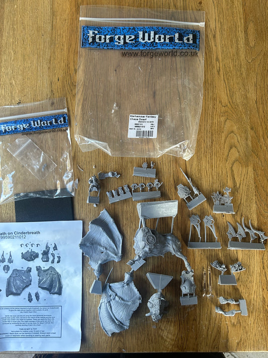 Warhammer fantasy chaos dwarfs forge world Drazhoath the Ashen in bag and on Sprue (one of the parts have come off the sptues but it’s complete)