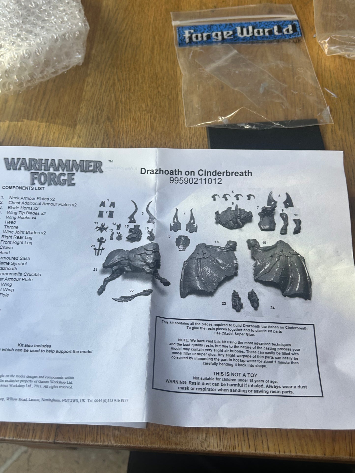 Warhammer fantasy chaos dwarfs forge world Drazhoath the Ashen in bag and on Sprue (one of the parts have come off the sptues but it’s complete)