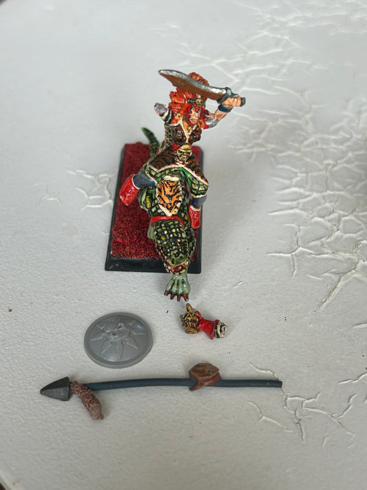 1990 Marauder Dark Elf MM71 Cold One Rider with sword and other hand holding a skull (hand needs fixing)
