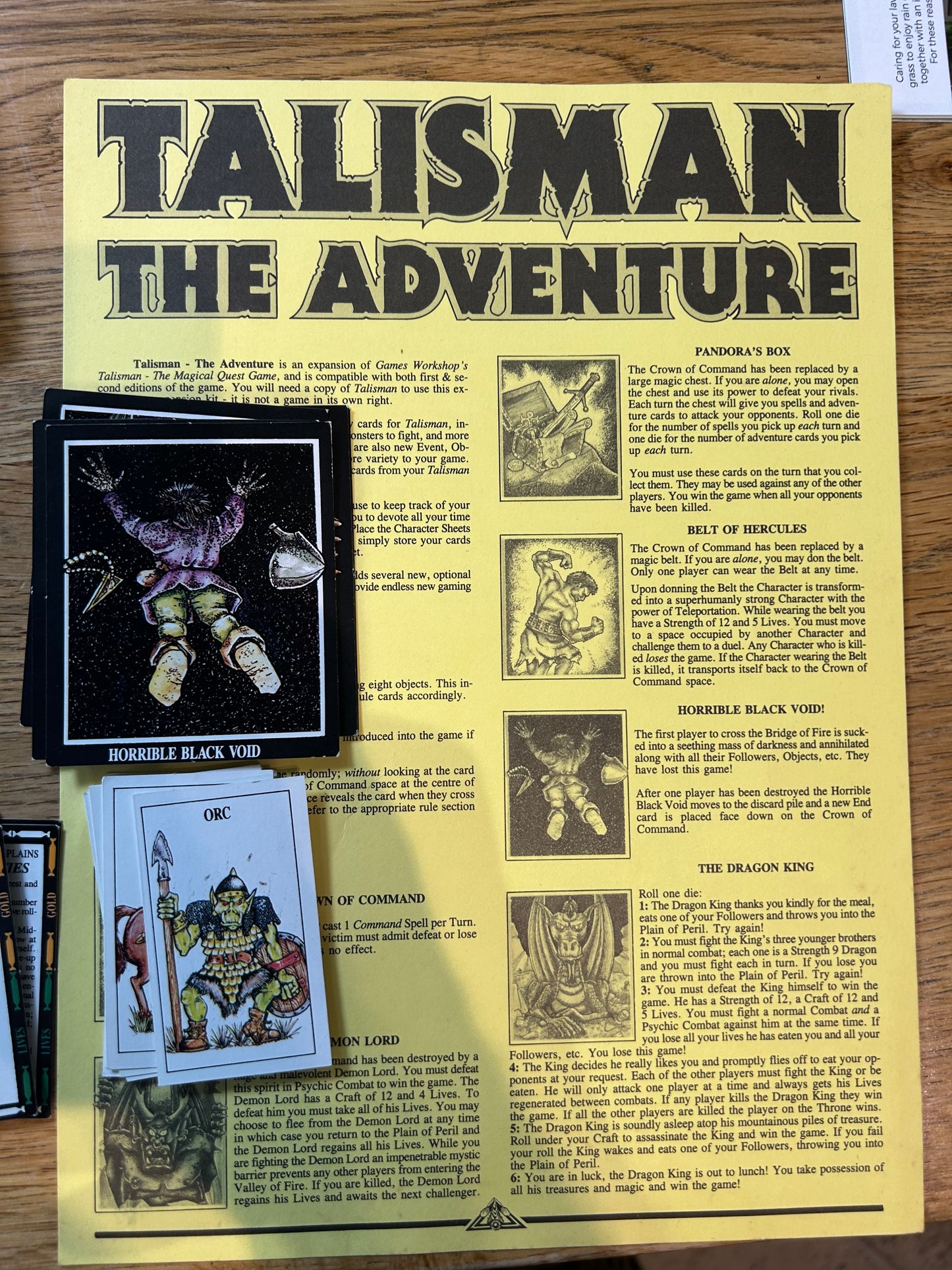 Talisman adventure Expansion 1st or 2nd Edition (missing one talisman card and the box) Games Workshop