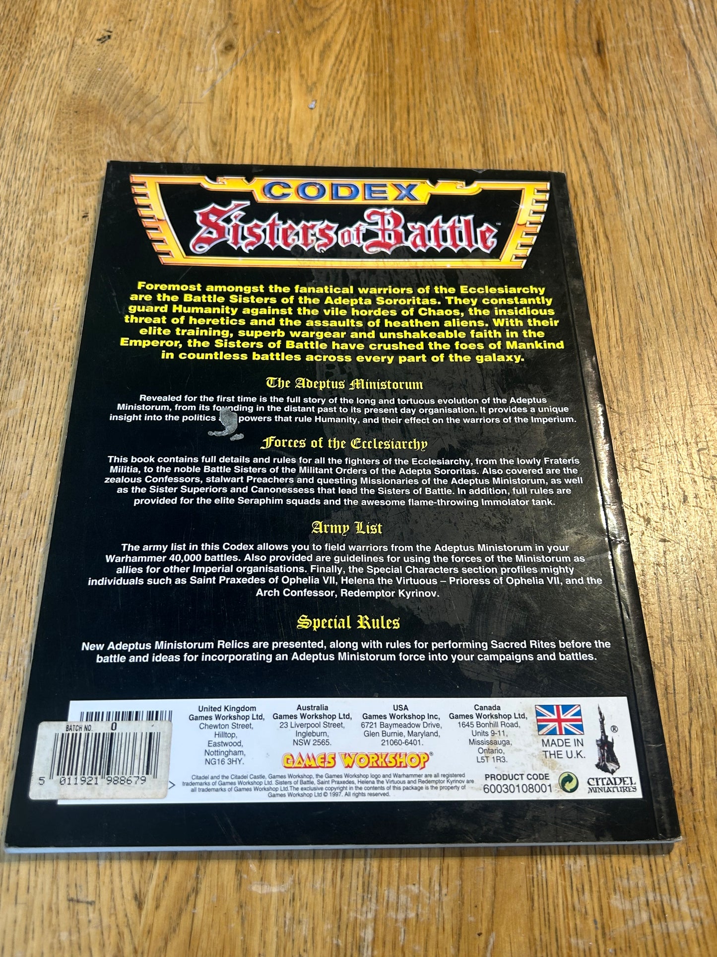 Codex Sisters of Battle 1997 Warhammer 40K 2nd Edition OOP Adepta Sororitas GW