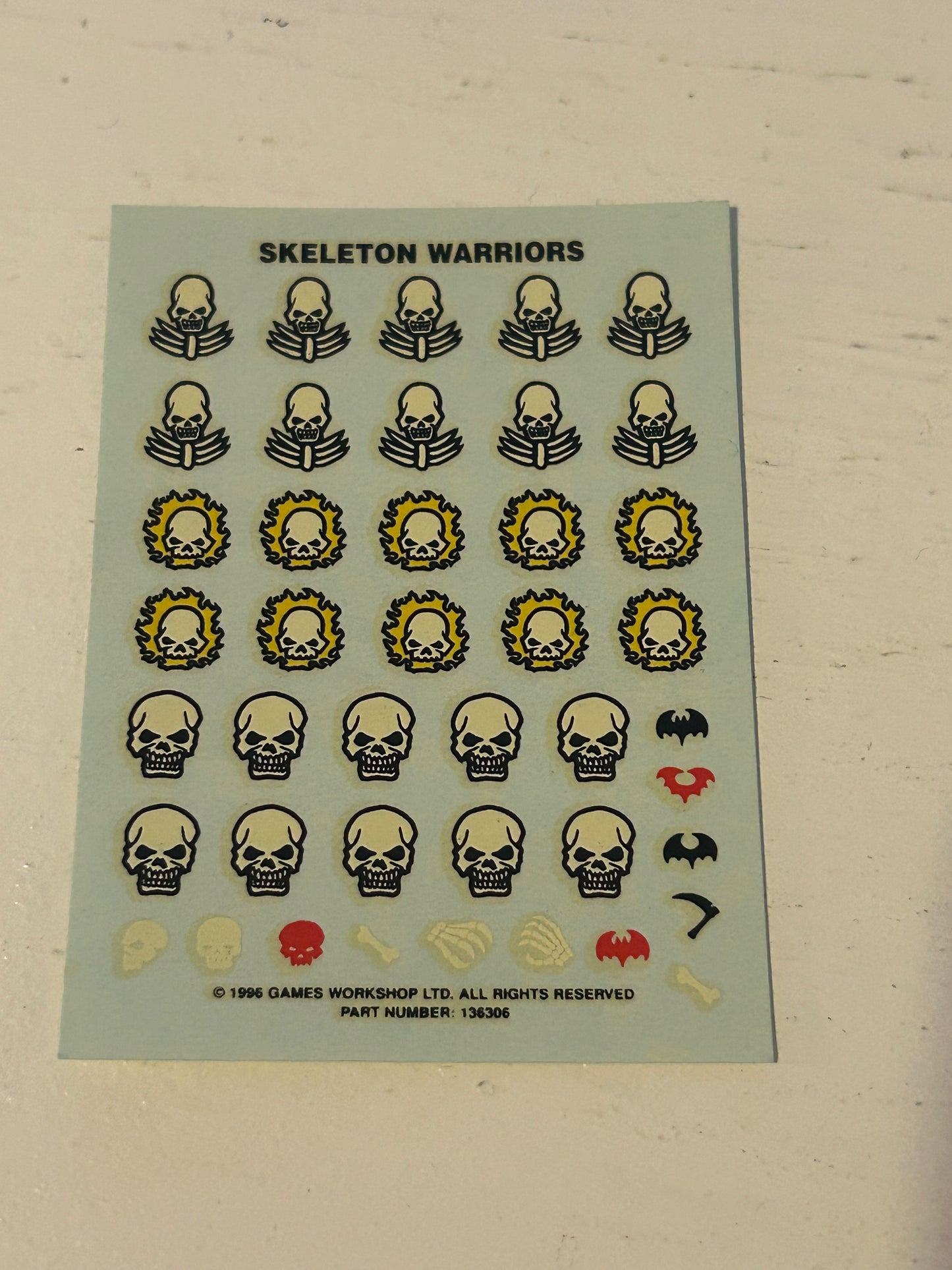 Warhammer fantasy skeleton warriors transfer sheet (3 available) 1996