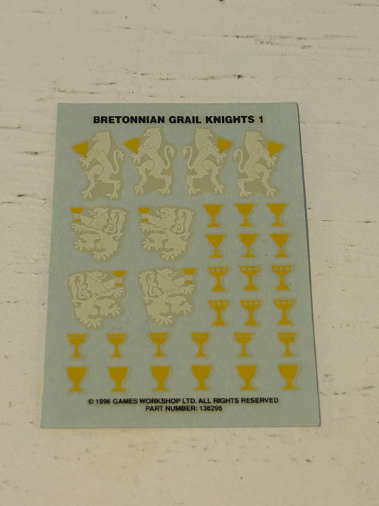 Warhammer fantasy bretonnian grail knights 1 transfer sheet (6 available)