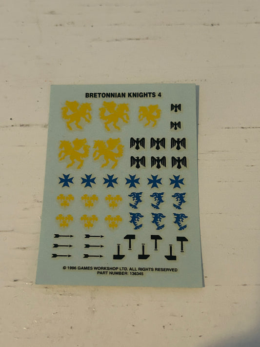 Warhammer Bretonnian Knights Decal Transfer Sheet #4 Games Workshop OOP 1996 (2 available)