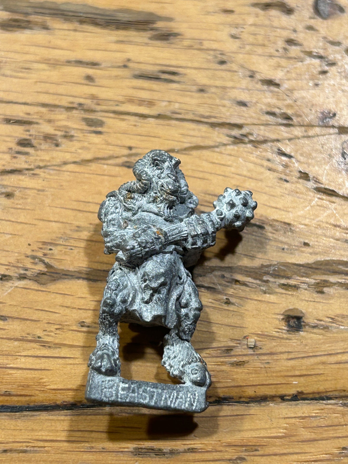 3116 CHAOS BEASTMAN with mace Bob Olley CITADEL WARHAMMER FANTASY (has been stripped badly and has some orange rust on him)