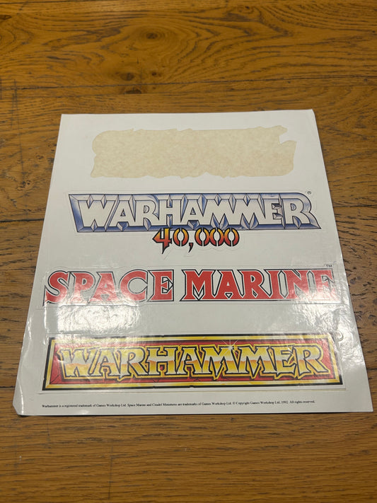 Citadel GW 1992 Warhammer Vintage A4 size Carry Case Sticker Sheet incomplete (missing the citadel miniatures sticker)