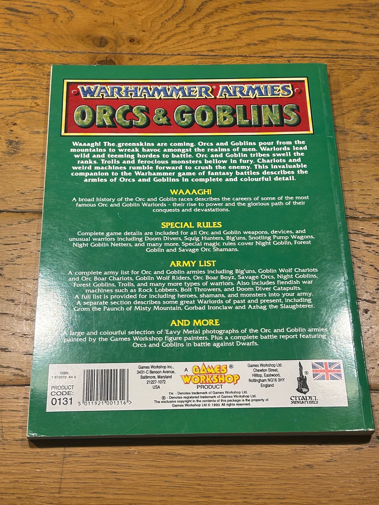 Orcs And Goblins Armies Book Warhammer Fantasy Battle 4th edition (only mild wear)