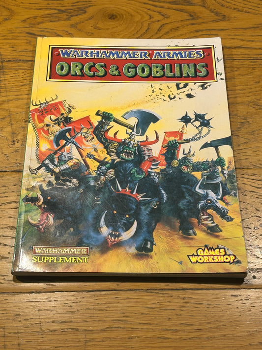 Orcs And Goblins Armies Book Warhammer Fantasy Battle 4th edition (mostly moderate weat with creasing and bending, but with some heavy wear on part of the outer spine)