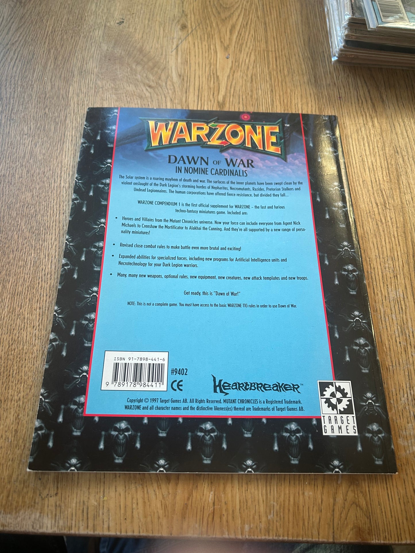 Warzone "Dawn of War" book .  Compendium Volume 1. Great condition as unused.
 (has some mild wear and bending)