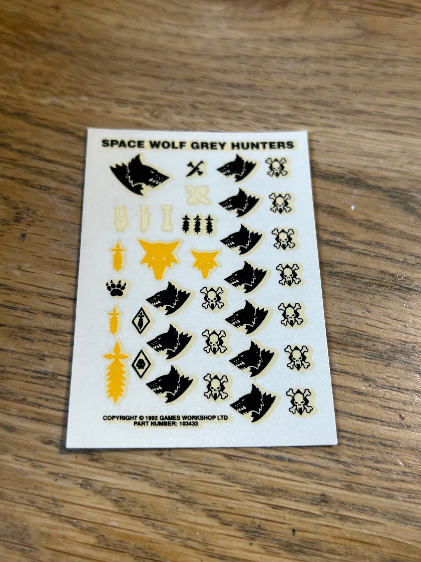 40k Space wolves grey hunters Classic Transfer Sheet
