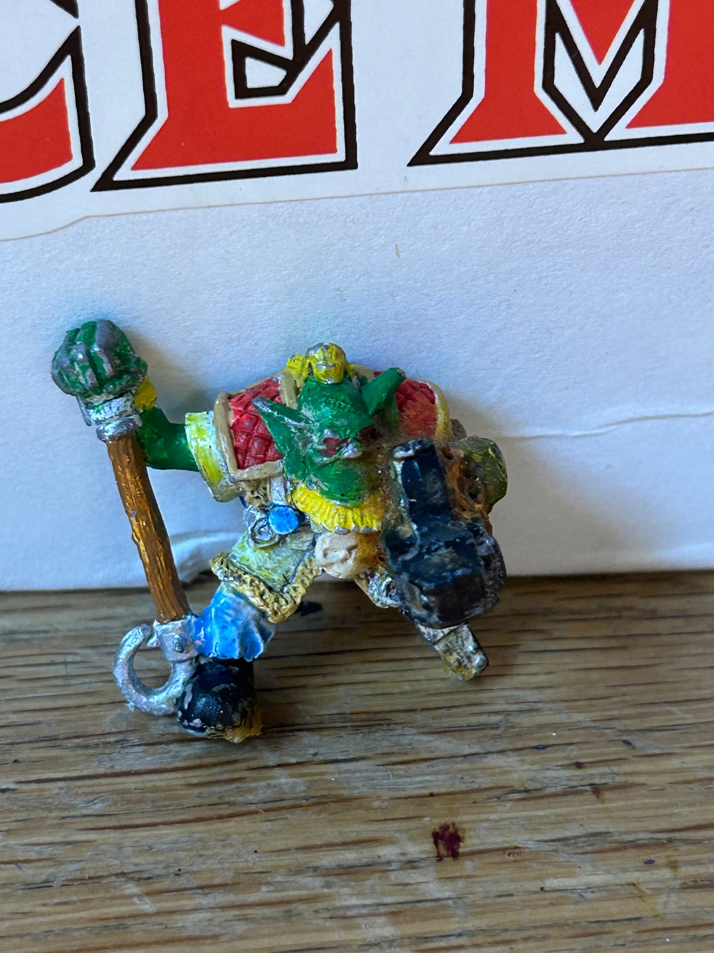 Warhammer 40k ork runt herd (missing tab and plastic arm and gun glued on with excessive glue)