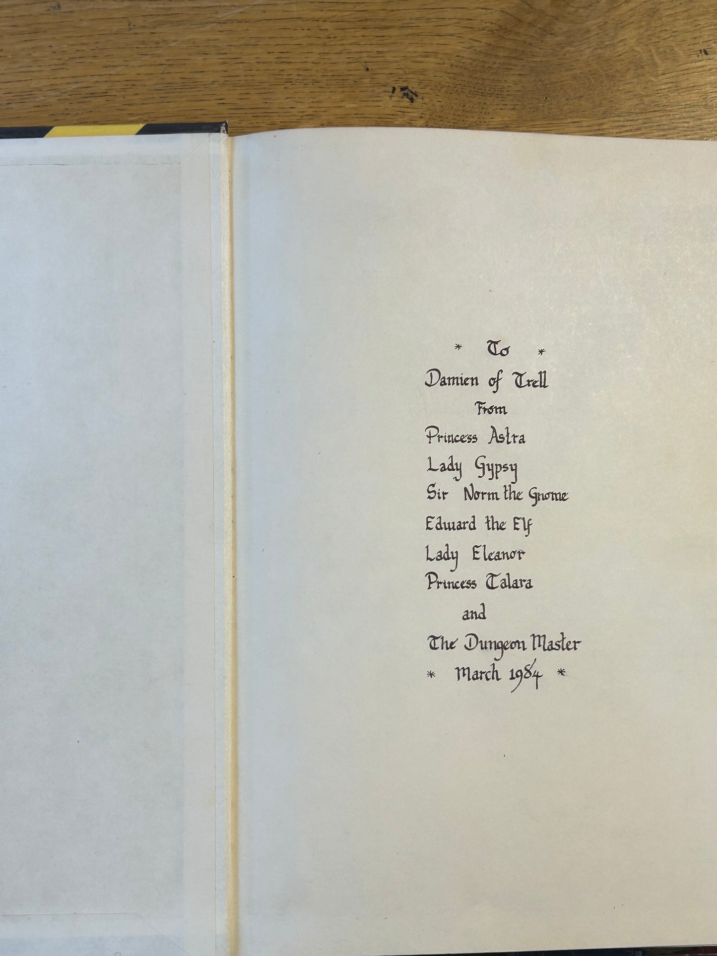 Advanced Dungeons & Dragons Dungeon Masters Guide  - 1979 TSR (has been coated in a layer of plastic wrap to protect the book and has the previous owner’s name in it as well as a very lovely dedication from his fellow players)