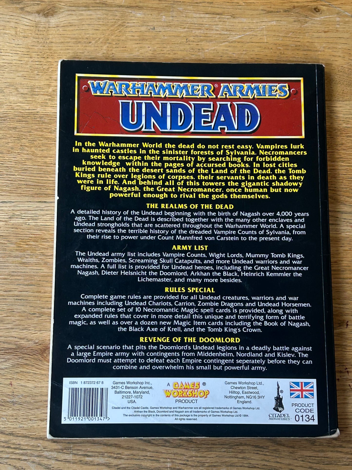 Warhammer Fantasy Armies Undead Army Book 1994 Army Games Workshop