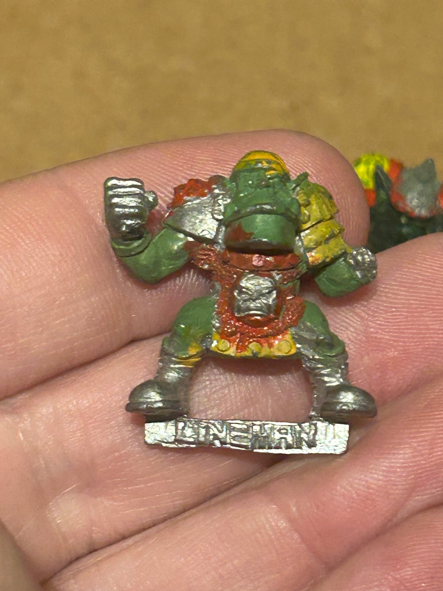 Bloodbowl orc linemen x 3 (2 metal and one plastic) both metal are missing a hand
